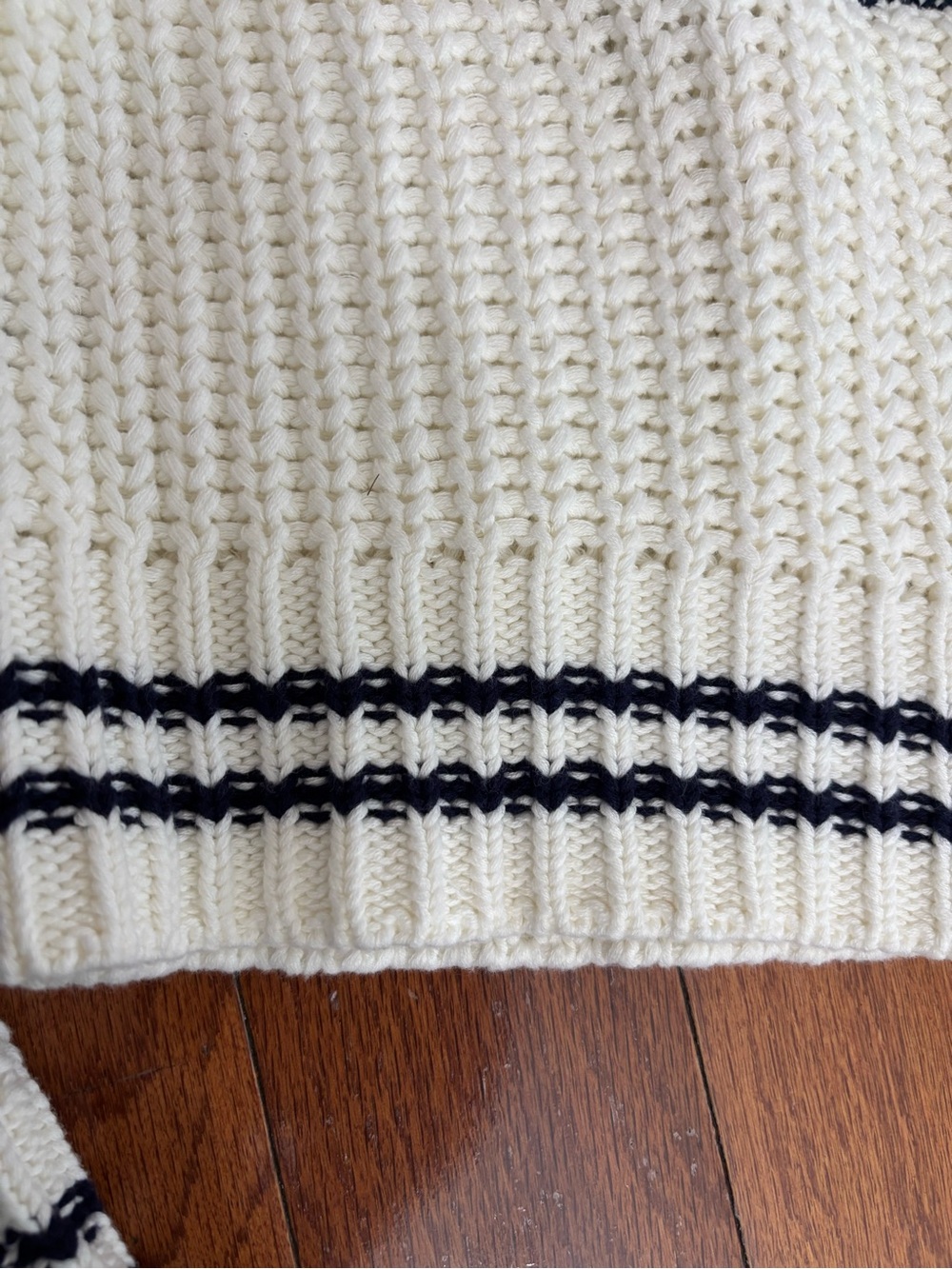 Marled Cream V-Neck Sailor Sweater with Navy Trim - Picture 11 of 11